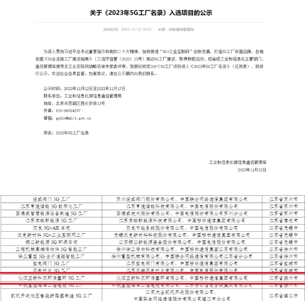 仪征市工信局：亚新科双环成功入选工信部《2023年5G工厂名录》